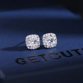 Square Silver CZ Halo Stud Earrings – Anti Tarnish Copper