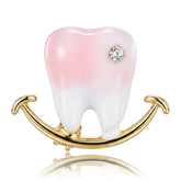 White tooth Gold Plated Enamel Brooch For Women