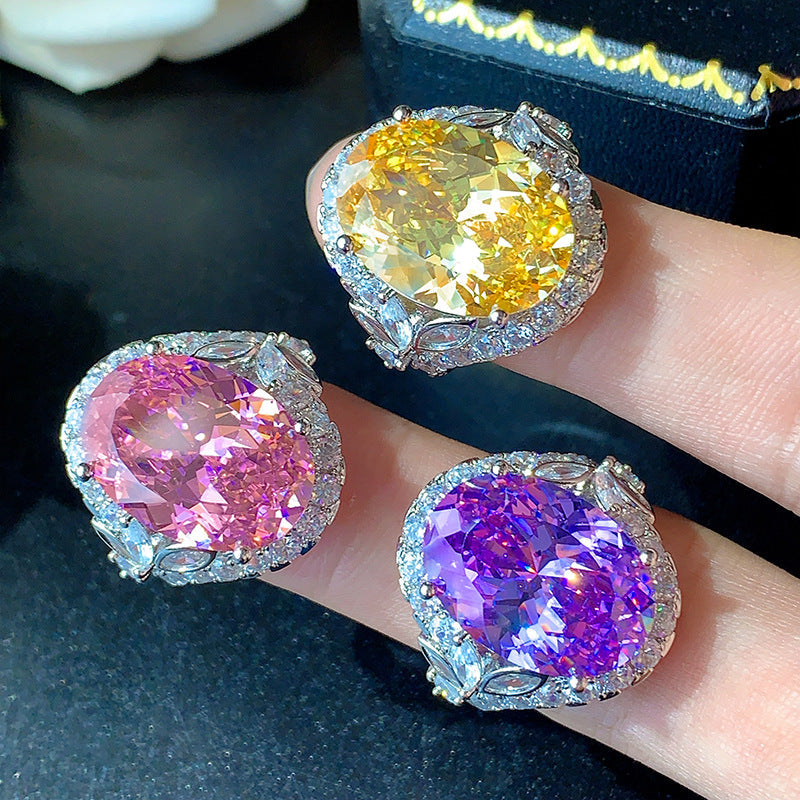 Oval Silver Gemstone Cubic Zirconia Anti Tarnish Adjustable Ring