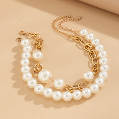 Ball 18K Gold Silver Pearl Anti Tarnish Dual Layer Necklace For Women