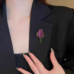 Pink Rose Black Cubic Zirconia Copper Anti Tarnish Brooch For Women