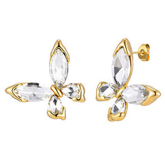 Butterfly With Marquise Cut Gold Anti Tarnish Copper Stud Earrings