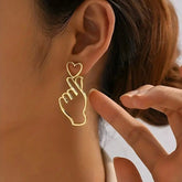 Hand Heart Black Silver 18K Gold Plated Anti Tarnish Dangler Earring For Women