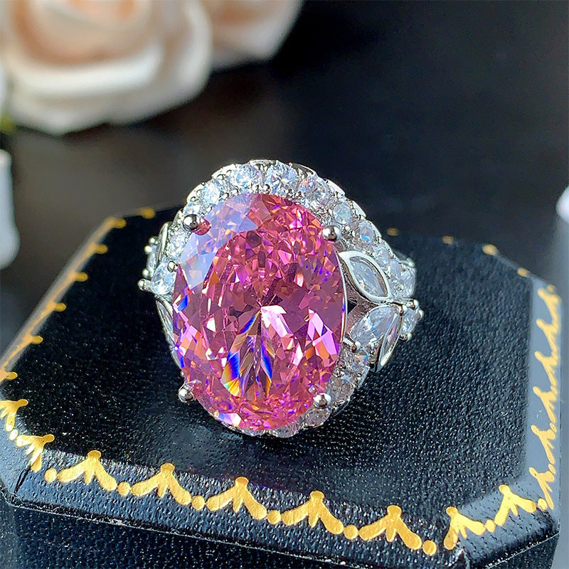 Oval Silver Gemstone Cubic Zirconia Anti Tarnish Adjustable Ring For Women