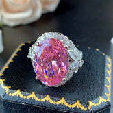 Oval Silver Gemstone Cubic Zirconia Anti Tarnish Adjustable Ring For Women