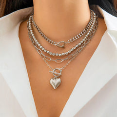 Heart 18K Gold Silver Anti Tarnish Layer Link Chain Necklace For Women