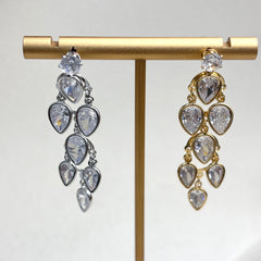 Drop Solitaire 18K Gold Silver Cubic Zirconia Anti Tarnish Dangler Earring For Women