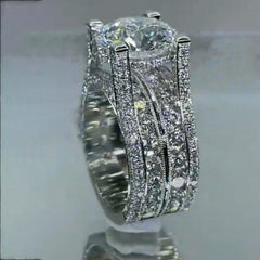 Luxury Triple Band Silver Plated CZ Copper Anti Tarnish Solitaire Ring