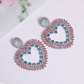 Heart Silver Pink Blue Crystal Cubic Zirconia Dangler Earring For Women