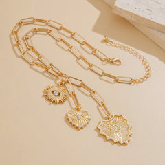 Heart Evil Eye 18K Gold Silver CZ Charm Necklace Chain