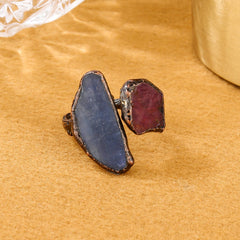 Red Blue Gemstone Crystal Adjustable Ring For Women