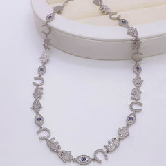 Evil Eye Hamsa Elephant 18K Gold Silver CZ Anti Tarnish Necklace
