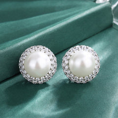 White Silver Pearl Cubic Zirconia Anti Tarnish Necklace Earring Set For Women