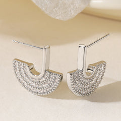 Half Round CZ 18K Gold Silver Anti Tarnish Hoop Earring