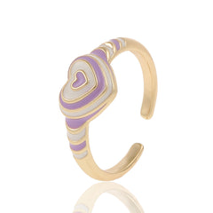 Heart Rainbow Enamel 18K Gold Plated Anti Tarnish Ring For Women