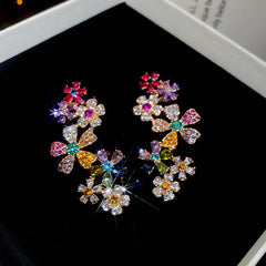 Flower Gold Multi Gemstone Crystal Anti Tarnish Dangler Earrings