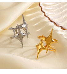 Dual Star Layer 18k Gold Silver Stainless Steel adjustable Ring For Women