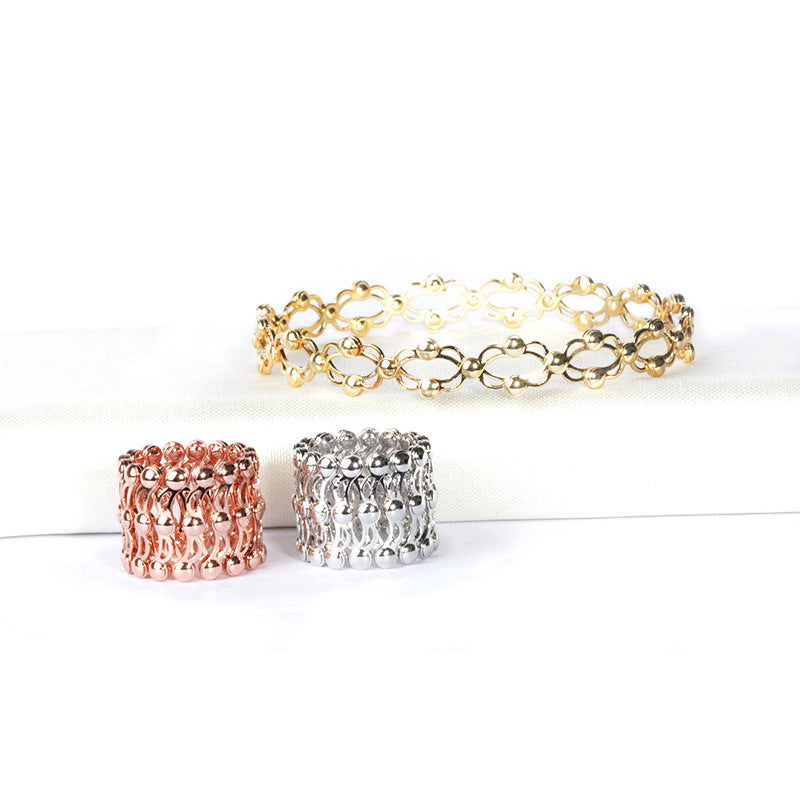 18K Gold Silver Rose Gold Stretchable Free Size Bracelet Cum Ring for Women