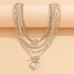 Heart 18K Gold Silver Anti Tarnish Layer Link Chain Necklace For Women