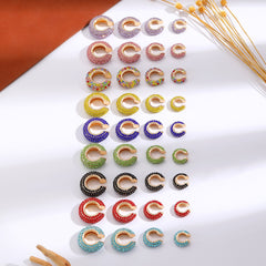 Cubic Zirconia Multi Gemstone 18K Gold Anti Tarnish Stud Ear Cuff Earring Pack Of 4 For Women