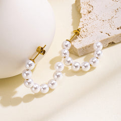 Elegant Faux Gold Pearl Anti Tarnish Stainless Steel Hoop Earrings
