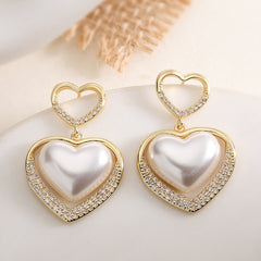 White Heart Gold Pearl Stainless Steel Pendant Chain For Women