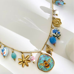 Luxury Multi Color Turquoise Gold Plated Beads Copper Necklace For Women