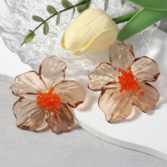 Acrylic Transparent Flower Orange Dangler Stud Earring For Women