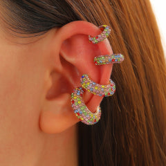 Cubic Zirconia Multi Gemstone 18K Gold Anti Tarnish Stud Ear Cuff Earring Pack Of 4 For Women