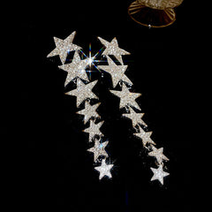 Star Cubic Zirconia Silver White Anti Tarnish Dangler Tassel Earring For Women Group5