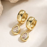 Gold Silver Huggie Teardrop Cubic Zirconia Copper Drop Earrings For Women