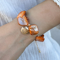 Shell Multi Gemstone Beads 18k Gold Anti Tarnish Bracelet For Women