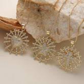 Gold Heart Start Cross Gold Cubic Zirconia Copper Pendant Chain For Women