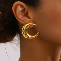 Crescent Moon 18K Gold Stainless Steel Anti Tarnish Stud Earring For Women
