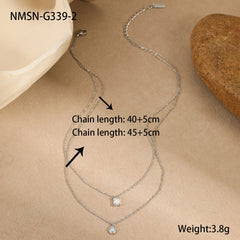 Oval Square Cubic Zirconia 18K Gold Silver Stainless Steel Necklace Pendant Chain For Women