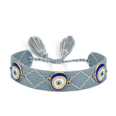 Evil Eye Gold Silver Multicolor Thread Cotton Adjustable Bracelet