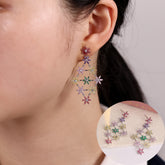 Multi Color Floral Silver CZ Anti Tarnish Copper Dangler Earrings