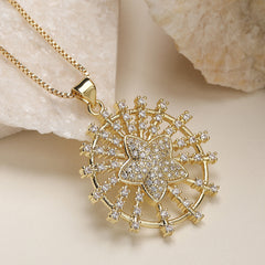 Gold Heart Start Cross Gold Cubic Zirconia Copper Pendant Chain For Women