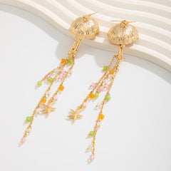 Star Fish Bohemian Beads Crystal 18K Gold Jhumki Dangler Tassel Earring For Women