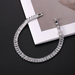 Baguette Tennis Style Silver Plated CZ Anti Tarnish Brass Bracelet