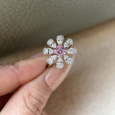Pink Yellow White Flower Gold Cubic Zirconia Copper Adjustable Ring