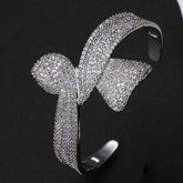 Bow Silver Plated CZ Anti Tarnish Copper Cuff & Kada For Women