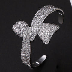 Bow Silver Plated CZ Anti Tarnish Copper Cuff & Kada For Women