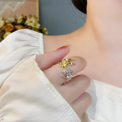 Two Tone Pointy Pearl 18K Gold Silver Adjustable Ring For Women