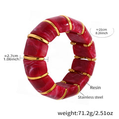 Glossy Resin Multicolor 18K Gold Stainless Steel Bracelet Adjustable stackable For Women