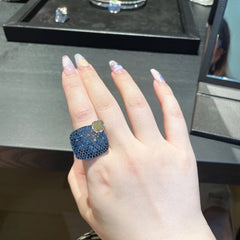 Square Yellow Blue Cubic Zirconia Silver Anti Tarnish Free Size Ring For Women