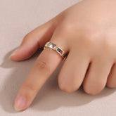 Multi Color Baguette Gold Copper Cubic Zirconia Adjustable Ring For Women