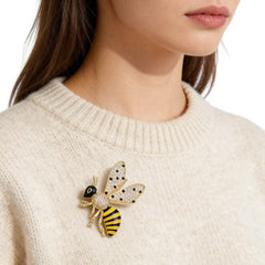 Black Yellow Honey Bee Gold Cubic Zirconia Copper Brooch For Women