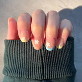 Flower Multi Pink White Finger Nail Pack Of 1 + Extra 14 For Women