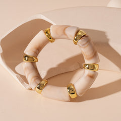 Acrylic Bamboo 18K Gold Blue Beads Stackable Adjustable Bracelet For Women